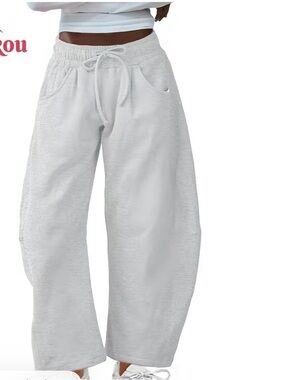 Barrel Leg Grey Drawstring Joggers for Women